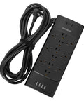 Ultimate Home Office Power Strip With USB Ports And 12 Outlets And 4 USB Chargers, 2700 Joules Surge Protection, 15 Foot Cord, Black.