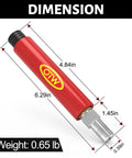 Red grease-fitting cleaning tool with MW logo; metal body and silver adapter, automotive maintenance tool