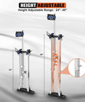 Adjustable Aluminum Drywall Stilts For Adults From 24 To 40 Inches with height range chart on a light background