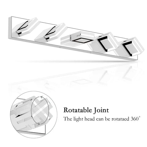 Five Light Modern LED Vanity Light Chrome Bathroom Fixtures With Acrylic Up And Down Wall Mounted Over Mirror Rotatable 360 Degree Heads