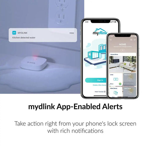Water Sensor Add On for DCH-S1621KT, Long Range Battery Powered, Wi Fi Enabled Home Monitoring With App Alerts, interface shown