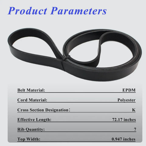 Super Smooth Serpentine Drive Belt For Honda Accord Fits 2008 To 2012 Models Replaces K070721 And 56992R40A01, EPDM material, 7 rib design.