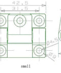 Front view of six plastic Z-shaped adjustable torque-damping hinge stops, small white.