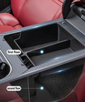 Center Console Organizer Tray For Porsche Cayenne 2018 2023 Armrest Storage Box ABS Plastic in car interior close-up