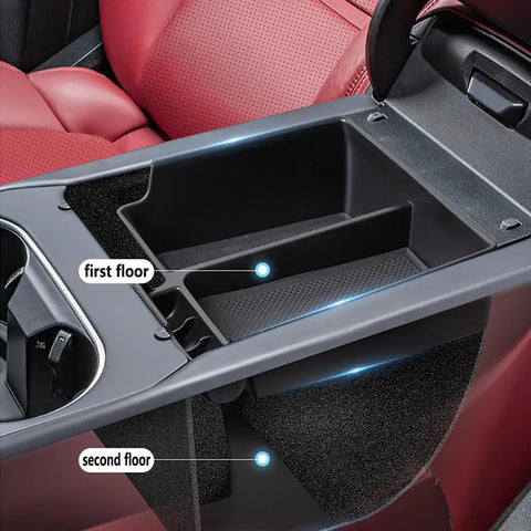 Center Console Organizer Tray For Porsche Cayenne 2018 2023 Armrest Storage Box ABS Plastic in car interior close-up
