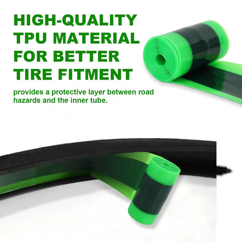 Two Pack TPU Tire Liner Puncture Proof Inner Tube Protector for electric bikes mountain and road tires green and dark green roll