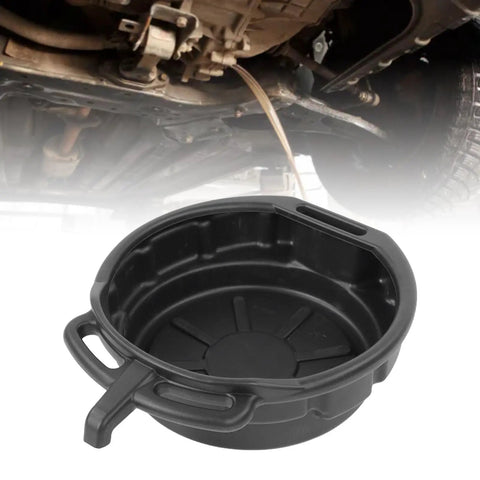 The Ultimate Heavy Duty Oil Drain Pan Kit Holds Four Gallons With Non Spill Pour Spout For Easy Car Maintenance And Fluid Catching During Coolant Changes, black plastic under car
