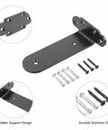 Solid Stainless Steel Floating Shelf Brackets With Hidden Wall Mount Hardware For Wood Shelves, brushed black bracket and screws