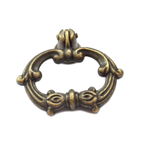 Bronze Drawer Ring Pulls Set Of 8 With Screws Single Hole Vintage Antique Style Handles For Furniture close-up of one ring pull
