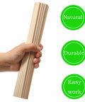 Hand holding a bundle of 50 Pack Straight Up Real Deal Wooden Dowel Rods 1/4 X 12 Inches Natural Hardwood Craft Sticks.