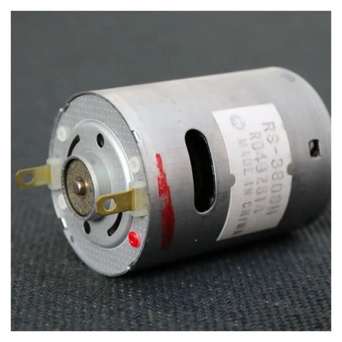 Mini 380 DC Motor RS-380SH-20150 6V-18V 12V 11000RPM Carbon Brush Core showing 27.5mm shaft on a dark surface