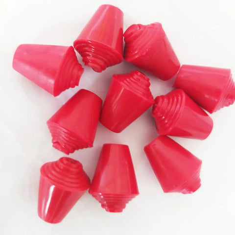 Red rubber tips for fencing practice, snug fit for foil and epee, pack of 10, wear-resistant construction.