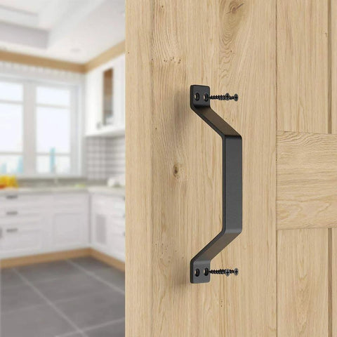 Rustic Barn Door Handles Set Of 2 Black Painted Solid Steel Gate Pulls Comfortable And Handy Heavy Duty Hardware for cabinets
