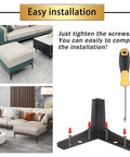 Easy installation of 4 Inch Metal Furniture Legs Black Set Of 4 Heavy Duty Modern Style Replacement Sofa Feet For Dresser Chair Bed Table Cabinet Ottoman Cupboard DIY Upgrade With Floor Protection Pads And No Squeak Design shown with instructions and screwdriver