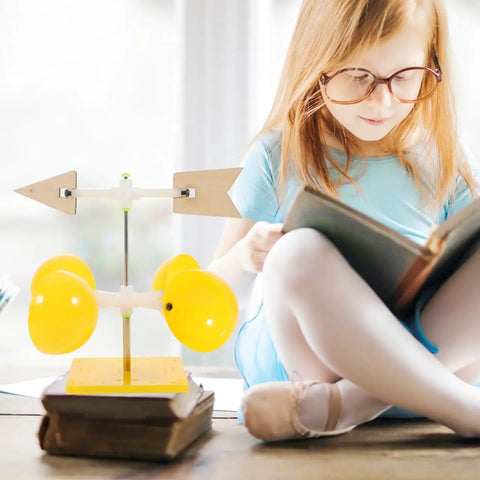 Child reading beside Weather Vane Educational Kit With Wind Indicator For Classroom Science Projects Durable Plastic Wind Tool