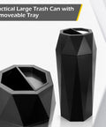 Top Shelf Commercial Trash Can And Outdoor Garbage Bin With Snug Lid Super Tough Stainless Steel Waste Container Made To Take A Beating For High Traffic Shops Or Offices Matte Black Trim, featuring a removable tray.