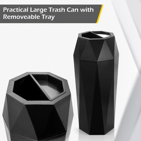 Top Shelf Commercial Trash Can And Outdoor Garbage Bin With Snug Lid Super Tough Stainless Steel Waste Container Made To Take A Beating For High Traffic Shops Or Offices Matte Black Trim, featuring a removable tray.