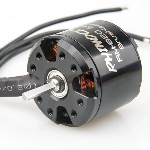 Beefy High Torque 3532 Outrunner Brushless Motor For One Eighth And One Tenth Scale RC Crawlers shown with 3.175 mm shaft and wires
