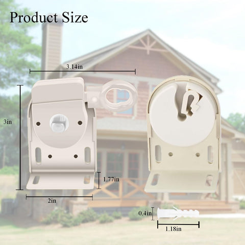 Universal Replacement Mounting Brackets For Roller Shade Systems showing dimensions in front of a house