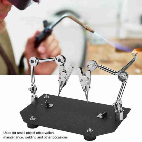 Heavy Duty Auxiliary Jewelry Welding Work Clip With Angle Adjustable Third Hand For Soldering Maintenance And Modeling Tasks In Workshop, on black base, for small parts.