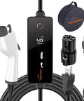 Portable J1772 Electric Vehicle Charger Packs Reliable Level 1 And Level 2 Charging Up To 16 Amps With A 16 Foot Cord Tesla Adapter and accessories.