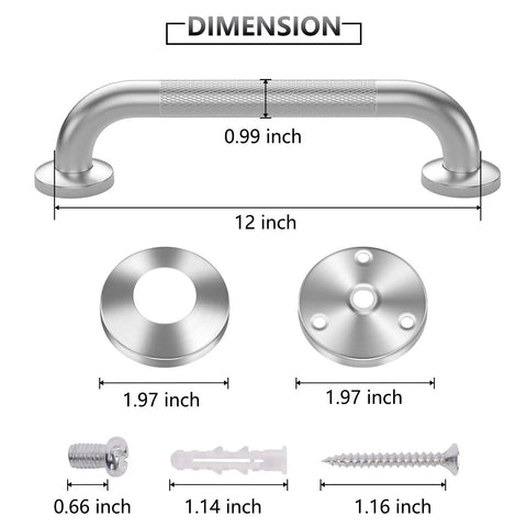 Dimensions of Two Pack 12 Inch Grab Bars For Tubs And Showers For Slip Stainless Steel Shower Handle Toilet Handicap Elderly Senior Safety Support