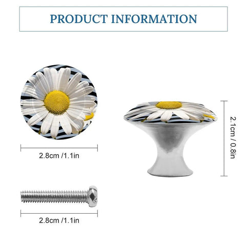 Fresh Daisy Flower Stainless Steel Drawer Knobs Set of 2 1.1 Inch showing round shape and screw detail for cabinets.