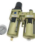 All-In-One Lubricator Air Filter FRL Unit With Regulator For Pneumatic Systems, AC4010-06 Compatible shown with pressure gauge