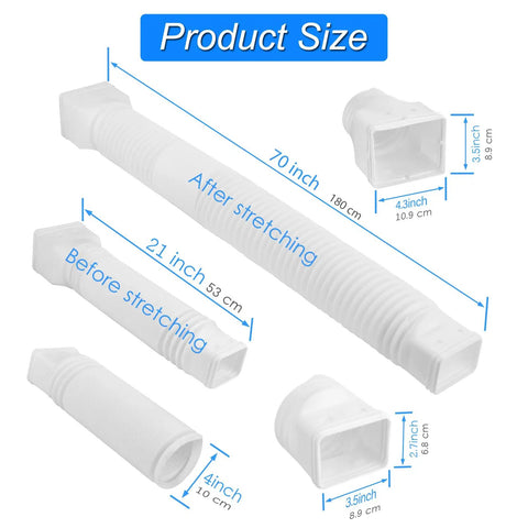 Flexible Downspout Extensions for Outdoor Gutter Systems, 2 Pack Rain Drain Extenders, Adjustable 21 to 70 Inches, White, diagram