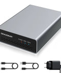 Dual Bay External Raid Enclosure For 2.5 Inch Sata Drives With Usb C Gen Two Ports, Heavy Duty Aluminum Shell, showing USB cables.