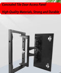 Heavy Duty Concealed Pivot Door Hinge Kit Slick Hidden Hardware For Marble Tile Wall Doors Flush Access Panels No Sweat Setup Smooth Swing Built Tough For Bathroom Maintenance And Inspection Hatches, close-up view of hinge kit.