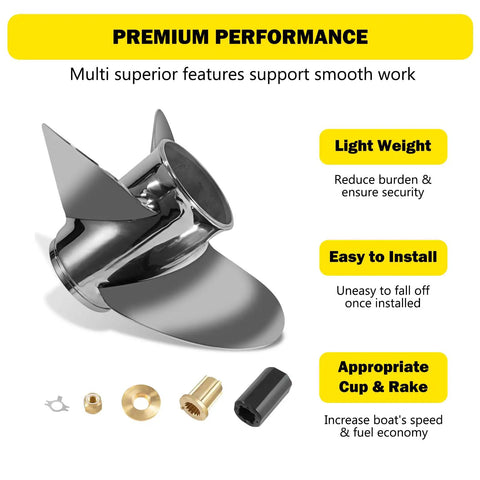 Stainless Steel Outboard Boat Propeller 13x21 For Mercury 40-140HP Engines, 3 Blade, Right Hand Rotation, 15 Tooth Hub