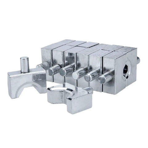 Top Tier Manual Hydraulic Crimping Tool With Nine Sets Of Dies For Heavy Duty Wire Termination. Metal dies displayed for crimping.