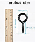 10 Pack Tough As Nails M6 Eye Screws 2.2 Inch Black Heavy Duty Carbon Steel Self Tapping Screw Eye Hooks with size measurements.