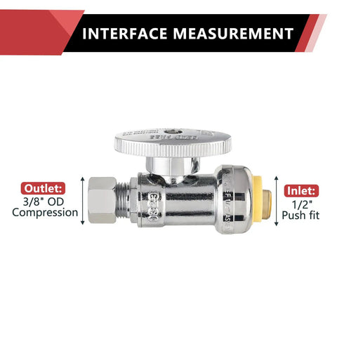 Pack Of Five Push Fit Quarter Turn Straight Stop Valves Water Shut Off Half Inch Push To Three Eighth Inch Compression