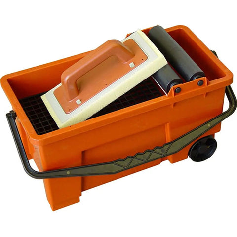Grout Cleaning System With Sponge And Hand Grip For Walls And Floors, Includes Heavy Duty Bucket, Twin Plastic Rollers in orange
