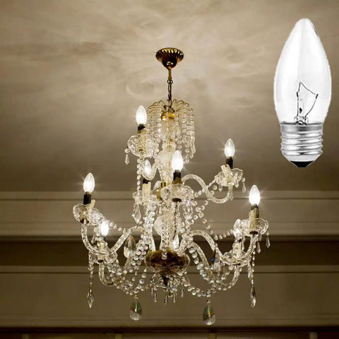 Warm White Incandescent Torpedo Tip Chandelier Bulbs With Frosted Clear Glass For E26 E27 Medium Bases in elegant chandelier