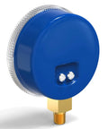 Back view of Refrigeration Pressure Gauge For AC Systems, Pro Grade 1/8 Inch NPT, blue casing, lower mount