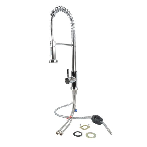 Pull Down Kitchen Faucet With Sprayer Chrome Finish 2 In 1 Stream And Spray Hi Arc Gooseneck Stainless Steel Sink Faucet With Optional Deck Plate Hole Cover For Clean Quick Dishes showing hose and fittings.
