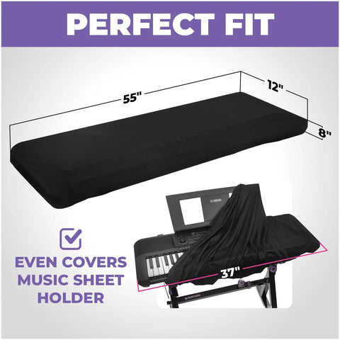 Stretchy Spandex Piano Keyboard Cover For 88 Keys, Dust Protector For Electric Digital Keyboards shown fully covering keyboard