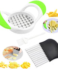 Amazon kitchen crinkle cutter set: white body with green ends, stainless steel wavy blade; includes cleaning brush (3-piece)