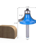 Hot Coated 1/4 Inch Shank Round Over Router Bit For Woodworking Pro Vibe Smooth Trimming On Plywood, Particle Board And MDF Cutting Tools with dimensions and wood block.