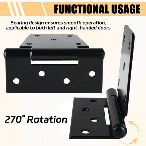 8 Pack Heavy Duty Gate Hinges 3.5 Inch Black Iron For Barn Doors Fences Gates Screws Included displayed with 270° rotation feature