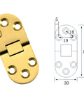 Heavy Duty Solid Brass Flap Hinges For Butler Tray Tables And Portable Flip Tops Offering Slick Butter Smooth 180 Degree Rotation, detailed view with dimensions.