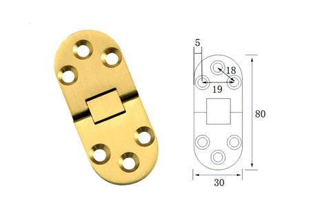 Heavy Duty Solid Brass Flap Hinges For Butler Tray Tables And Portable Flip Tops Offering Slick Butter Smooth 180 Degree Rotation, detailed view with dimensions.