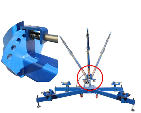 Heavy Duty Auto Body Frame Repair Machine With 7716Lb Load Capacity Car Frame Straightener showing adjustable arms and locking mechanism.