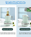 Portable Electric Drink Chiller With Aluminum Mug shows two cooling methods for beverages and a fridge-free experience.