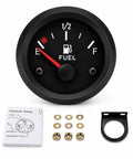 Boat Fuel Gauge 2 Inch 52mm Red With ABS And Metal Shell Built Tough Scratch Resistant And Corrosion Resistant Marine Fuel Meter Easy Install Shows E Half F For Boat Fuel Level front view with mounting hardware