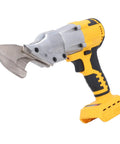 Heavy Duty Brushless Cordless Metal Shear With 20V Li Ion Variable Speed And 300Nm Torque Power. Close-up view of electric scissors cutter.