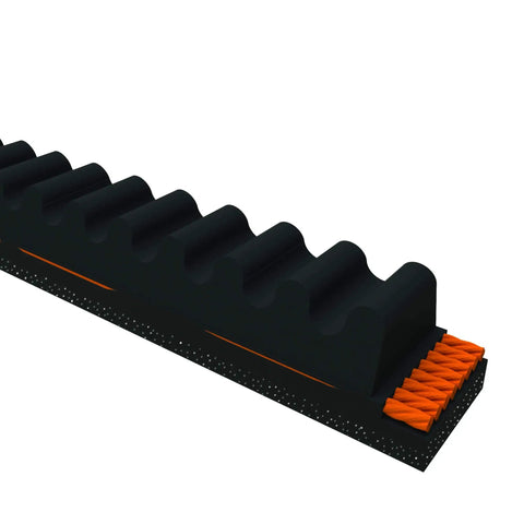Close-up of Durable Metric Replacement Belt Rubber 17.53 X 60.27 In OC for industrial equipment, showing teeth detail.